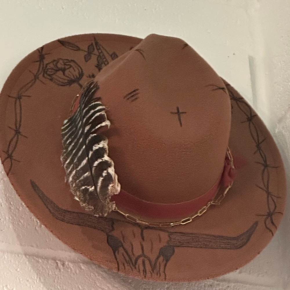 Brown Western Hat with Feather Accent